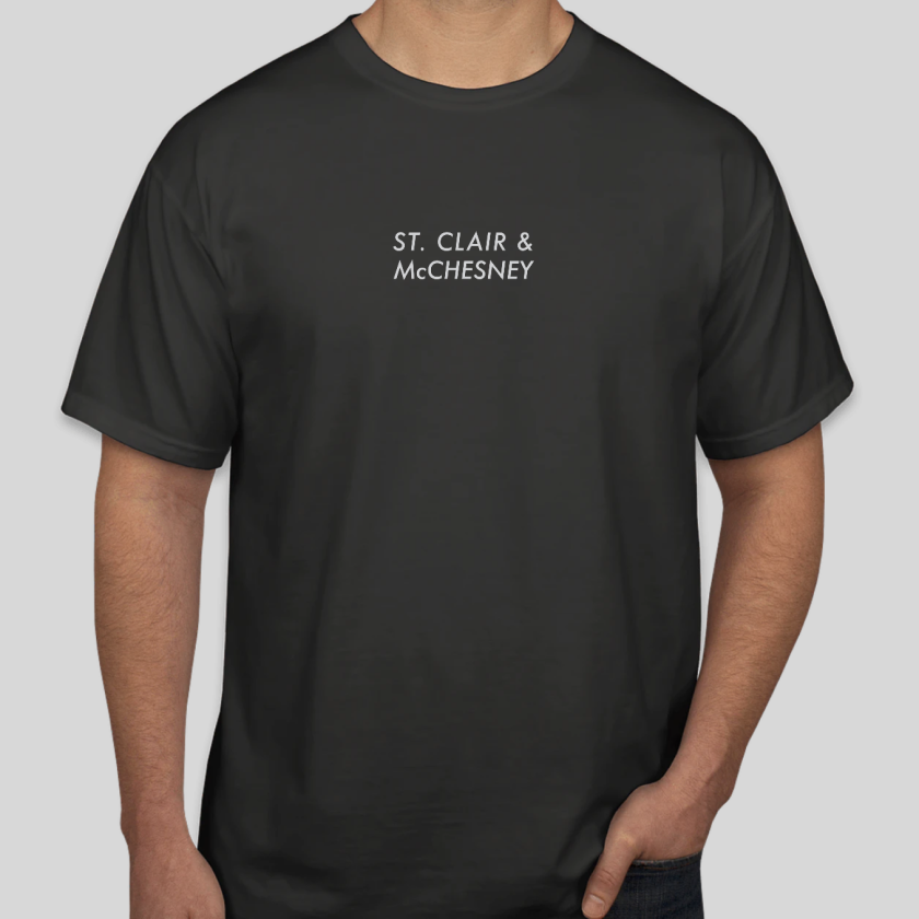 St. Clair and McChesney on the front of a shirt