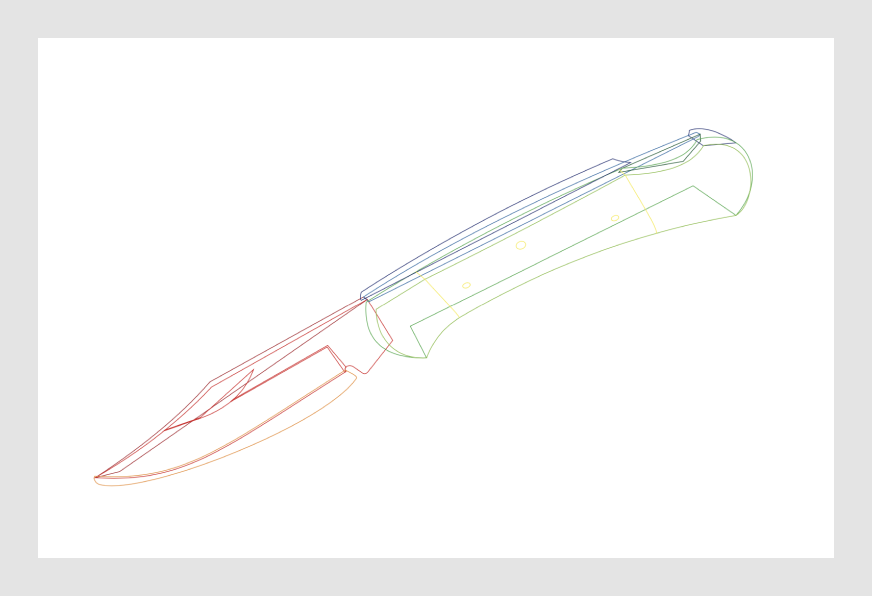 Multi-colored outlines of the pocketknife sketch