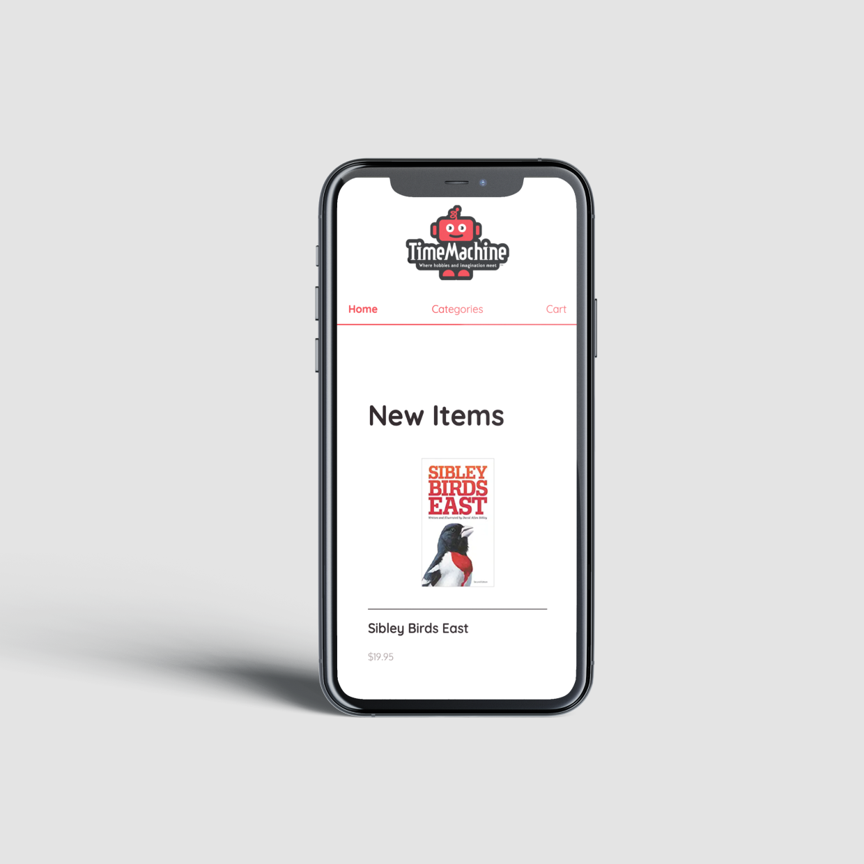 Time Machine hobby store mobile web design mockup