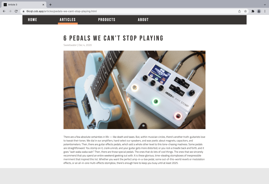 screenshot of stomp box stop 6 pedals we can't stop playing article page